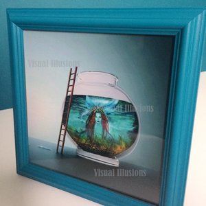 Captive  My own original art with upcycled hand painted vintage frame